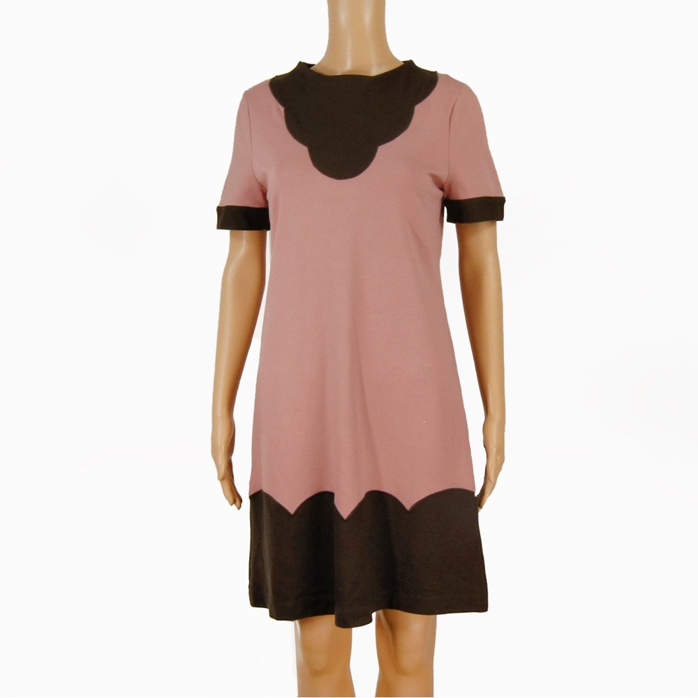 Love Moschino Mod Babydoll Pink Chocolate Brown Short Sleeve Shift Dress